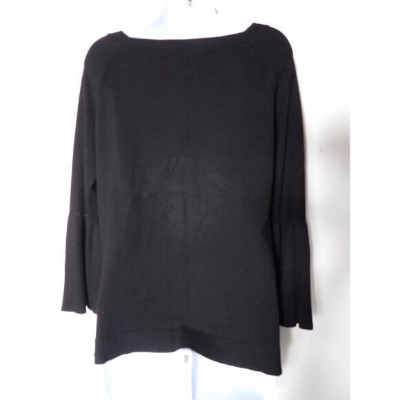 525 America Sweater Medium Black Square Neck Bell Sleeve Knit Minimalist Capsule - Picture 4 of 13